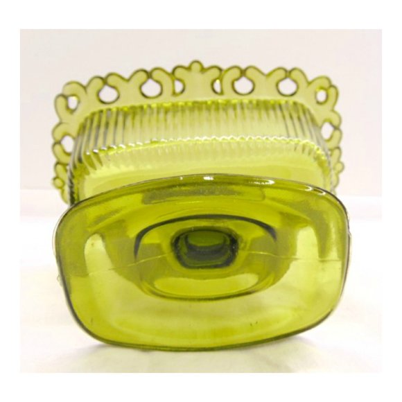 vintage Green Glass Open Lace Edge Candy Dish Compote - Picture 2 of 4
